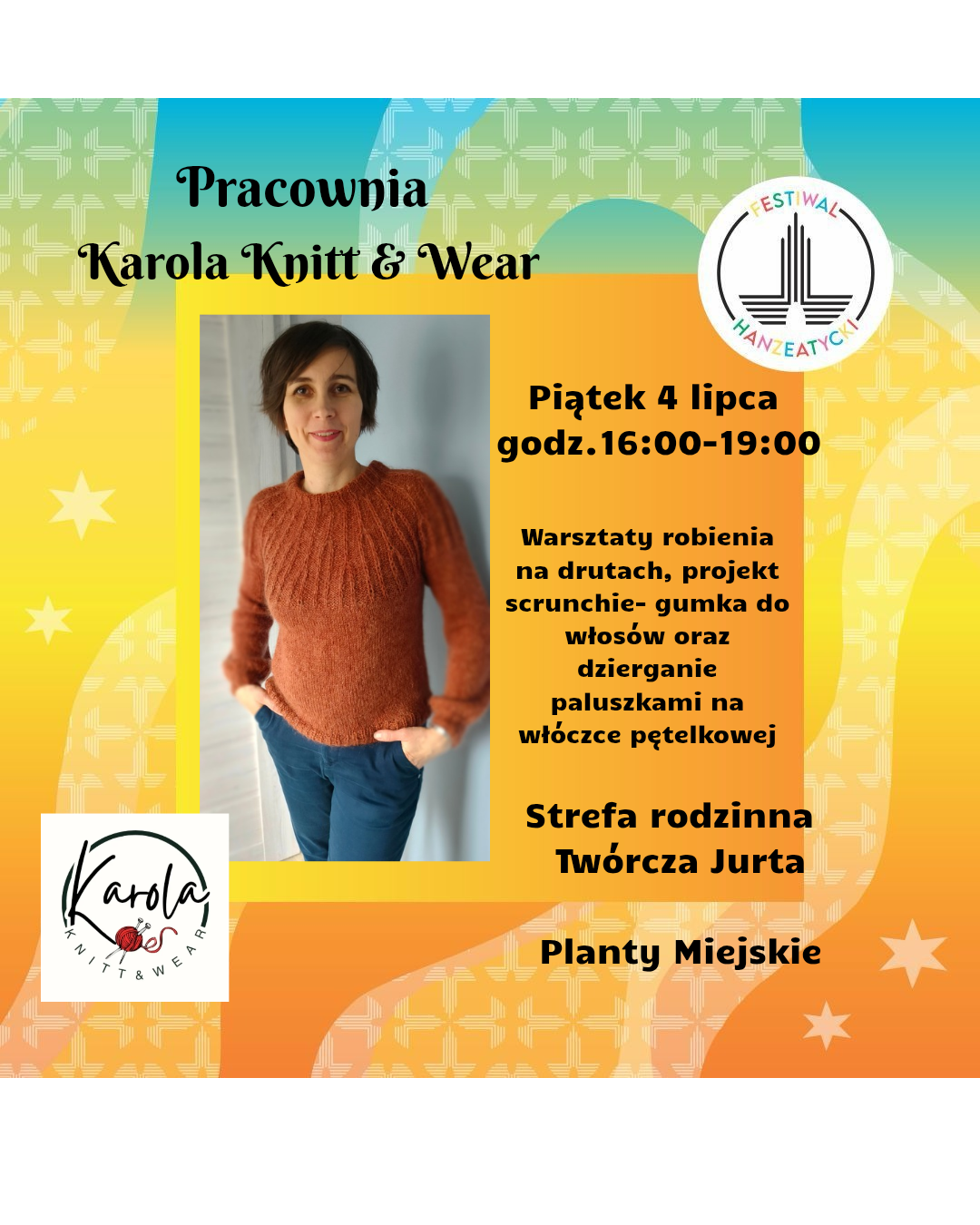 Warsztaty dziergania scrunchie do włosów na Festiwalu Hanzeatyckiem w Goleniowie.